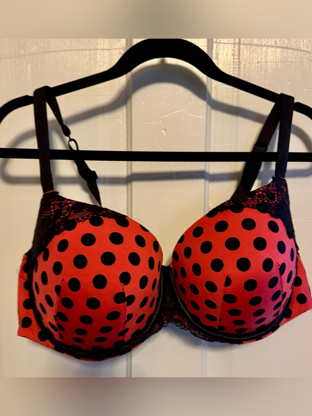 Cacique Red and Black Polka Dot Lace Push-Up Bra